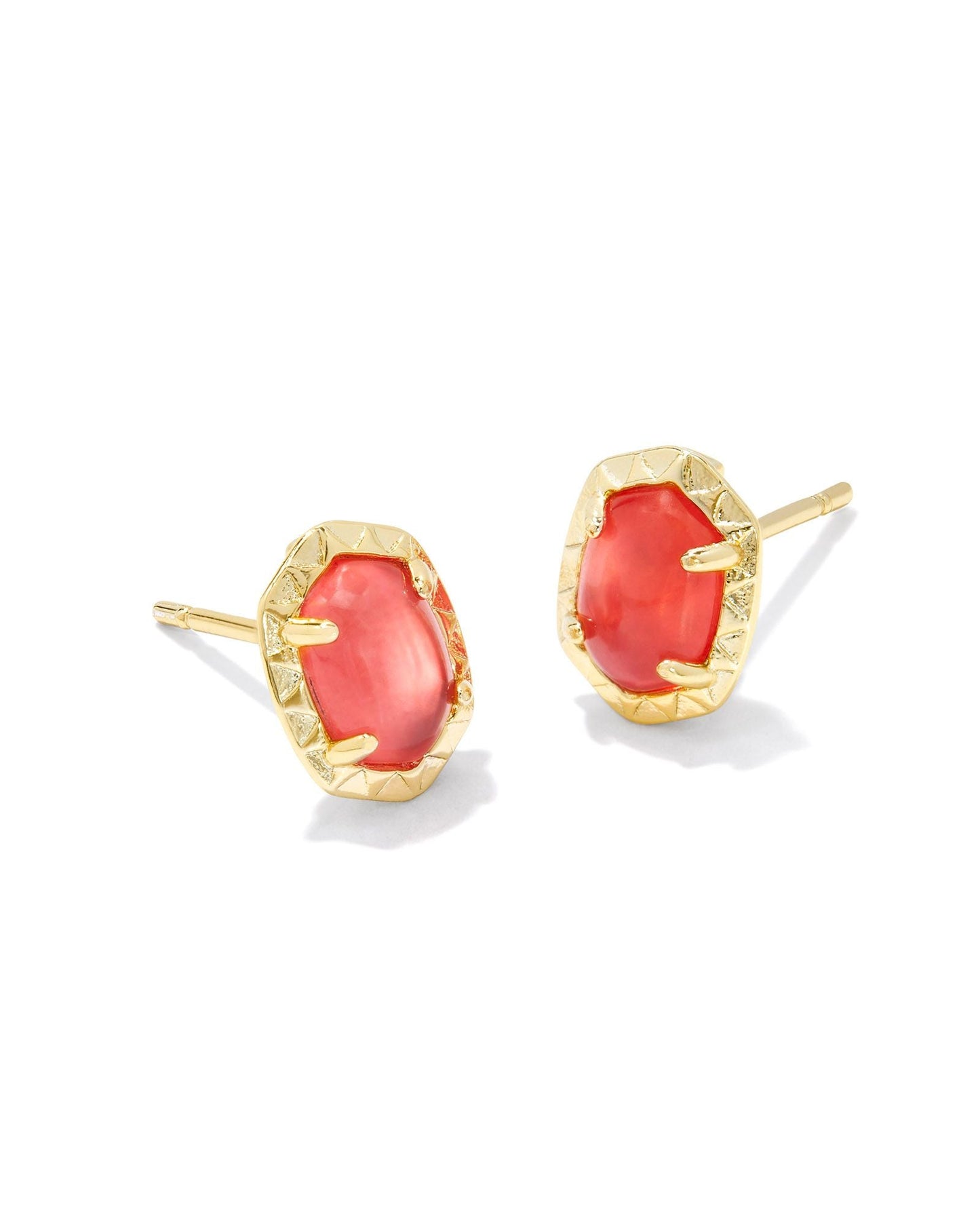Daphne Stud Earrings Gold Coral Pink MOP - She Chester
