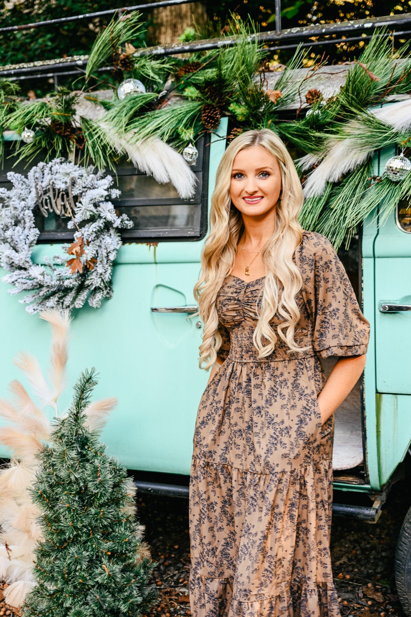 Dark Floral Smocked Maxi Dress - She Chester