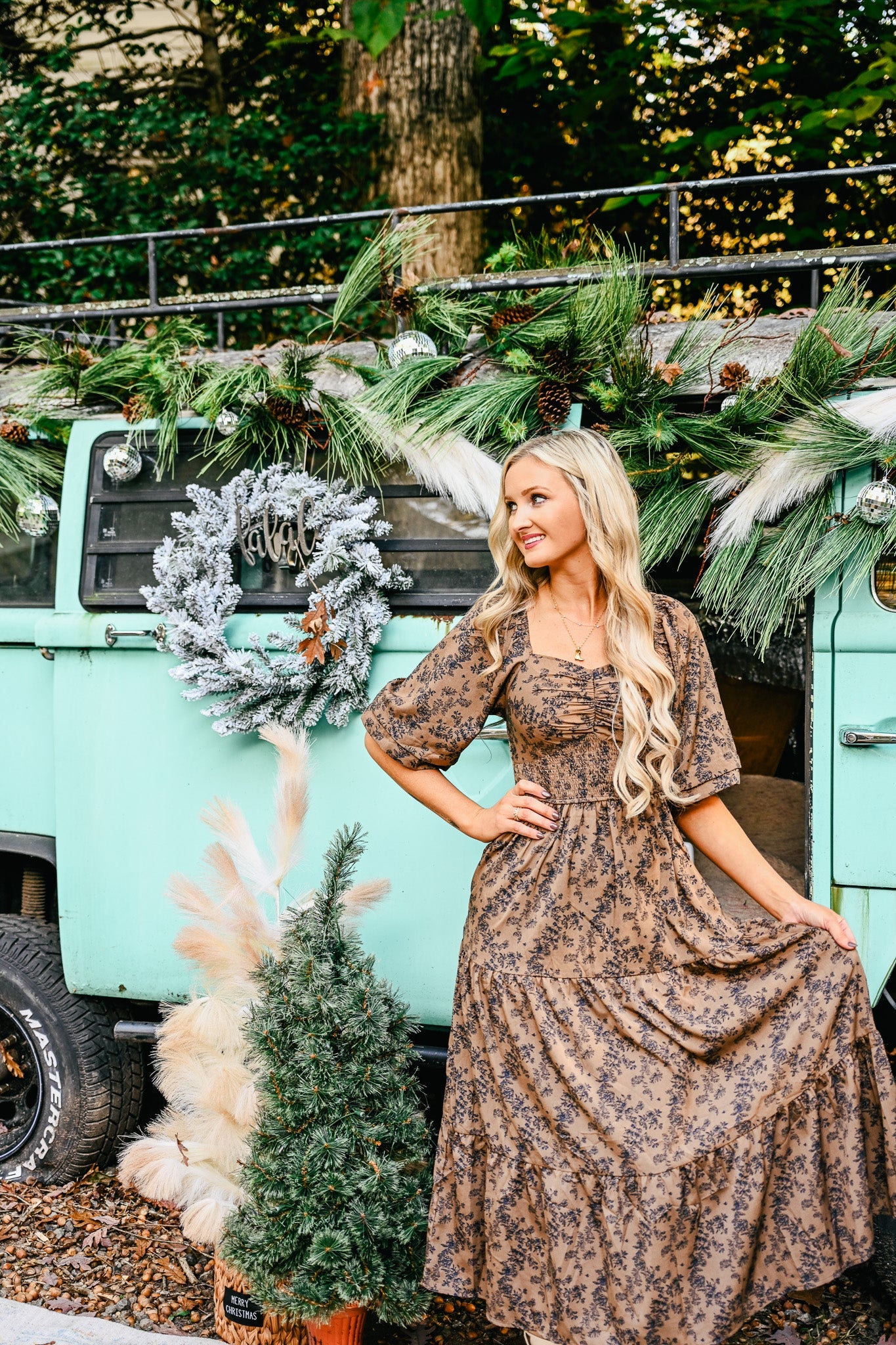 Dark Floral Smocked Maxi Dress - She Chester