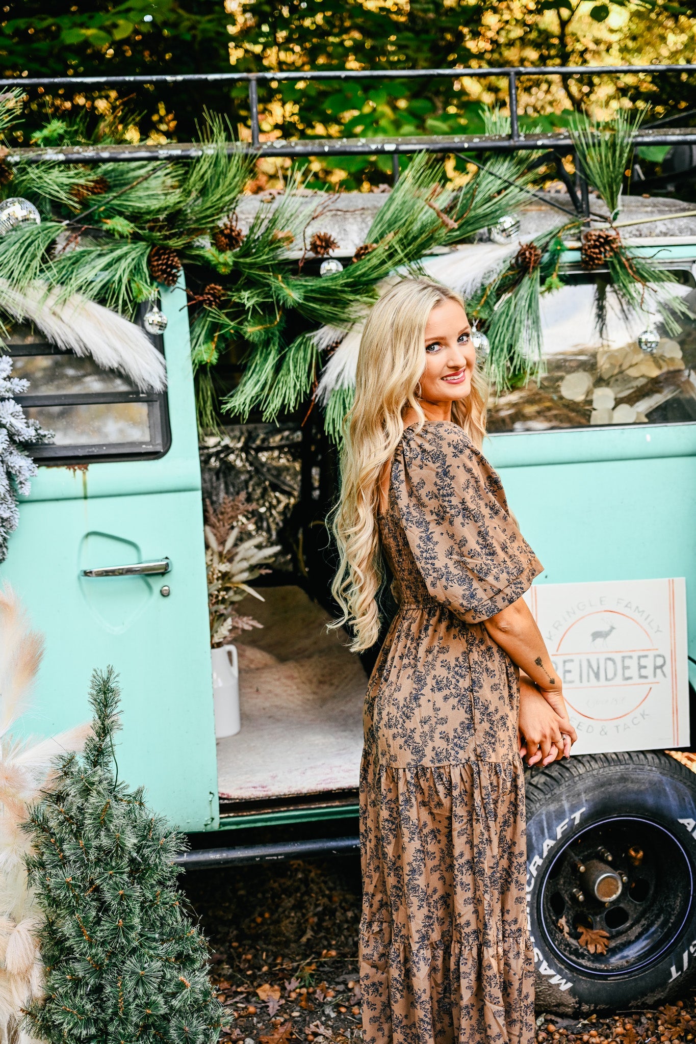 Dark Floral Smocked Maxi Dress - She Chester