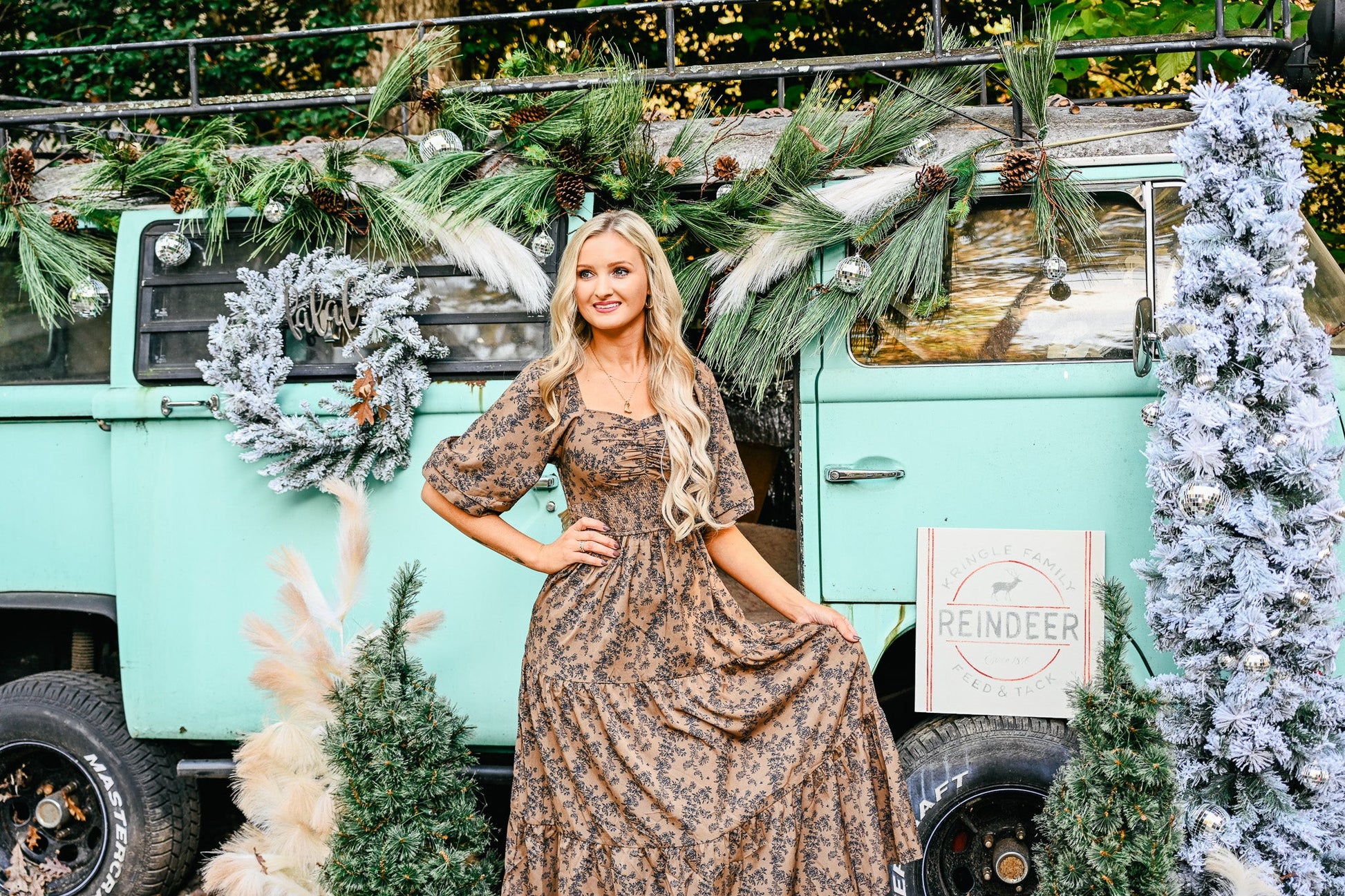 Dark Floral Smocked Maxi Dress - She Chester