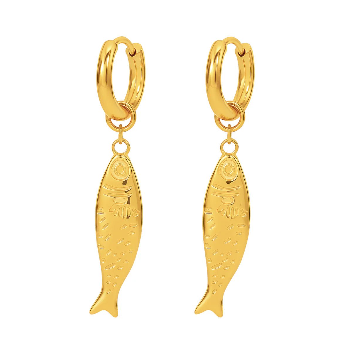 Dayna Huggie Hoop Fish Earrings Gold - She Chester