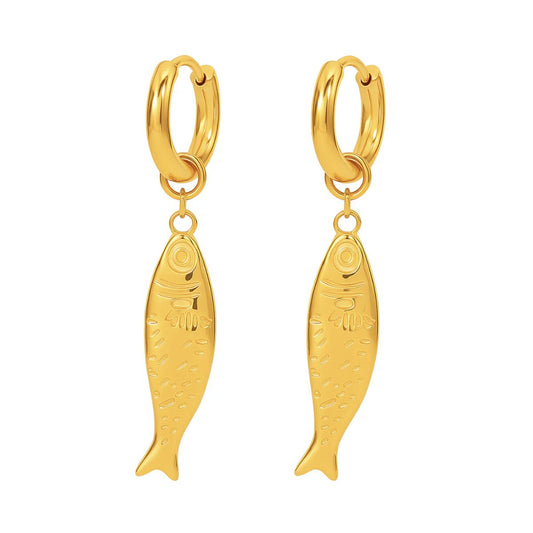 Dayna Huggie Hoop Fish Earrings Gold - She Chester