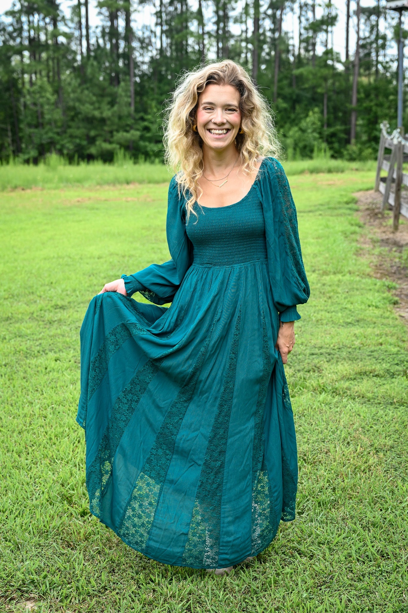 Deep Teal Lace Detail Maxi Dress - She Chester