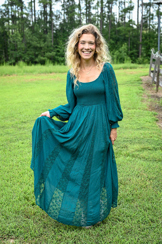 Deep Teal Lace Detail Maxi Dress - She Chester