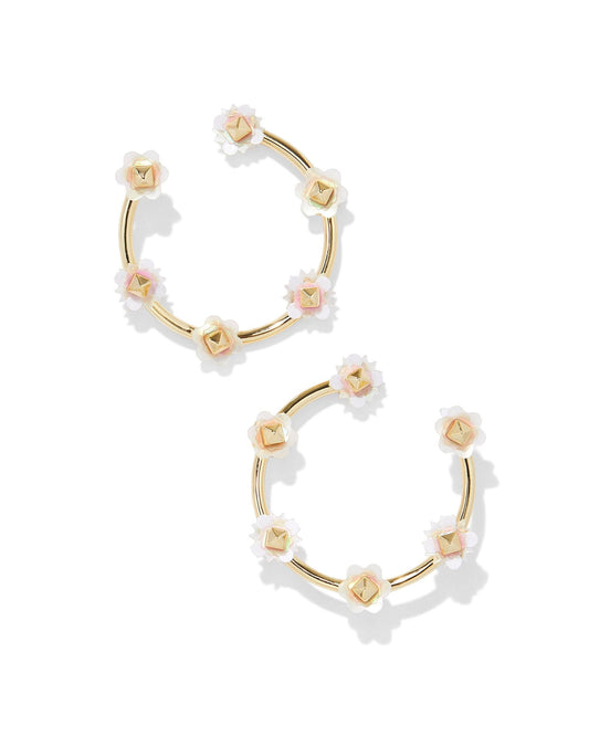 Deliah Open Frame Earrings Gold Iridescent White Mix - She Chester
