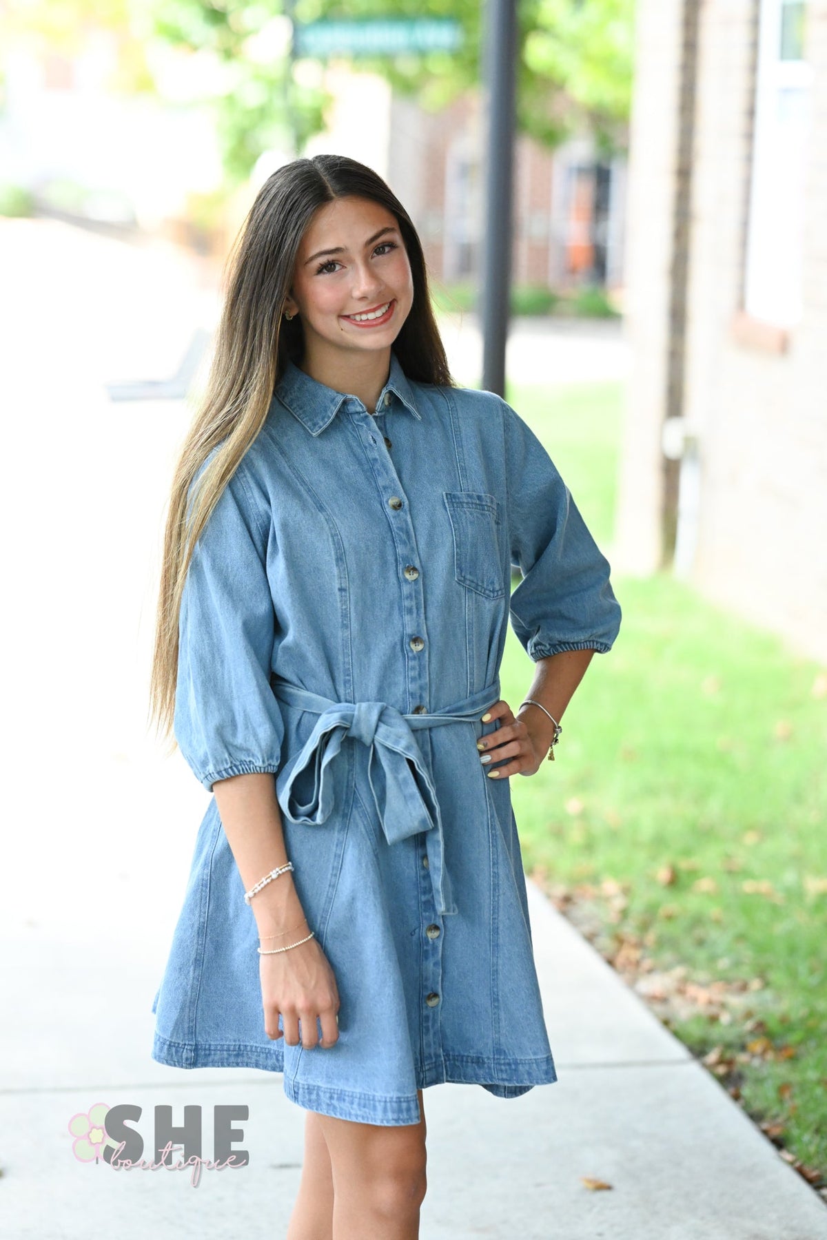 Denim Belted Dress - She Chester