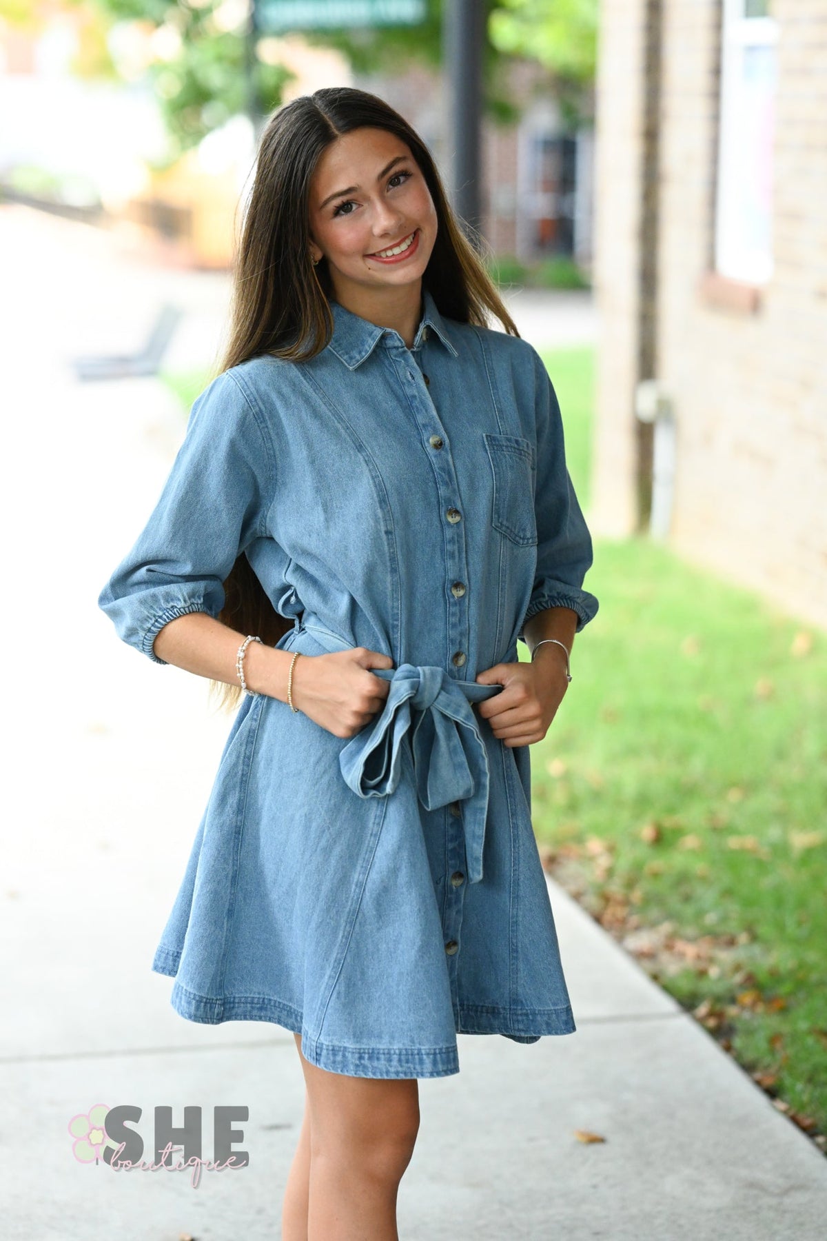 Denim Belted Dress - She Chester