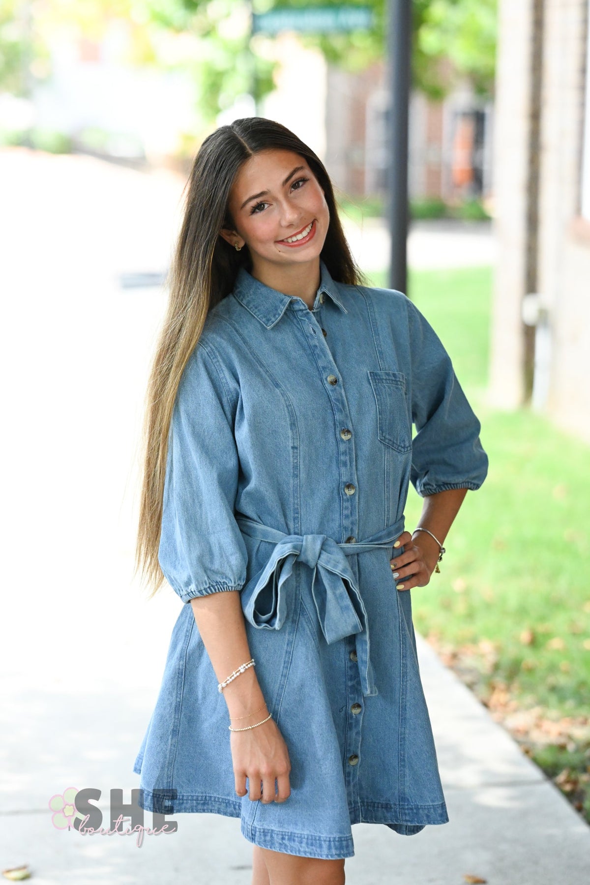 Denim Belted Dress - She Chester