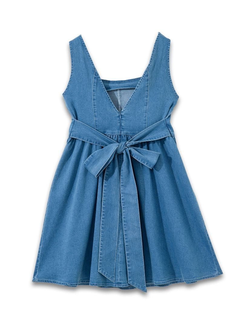 Denim Bow Back Dress - She Chester