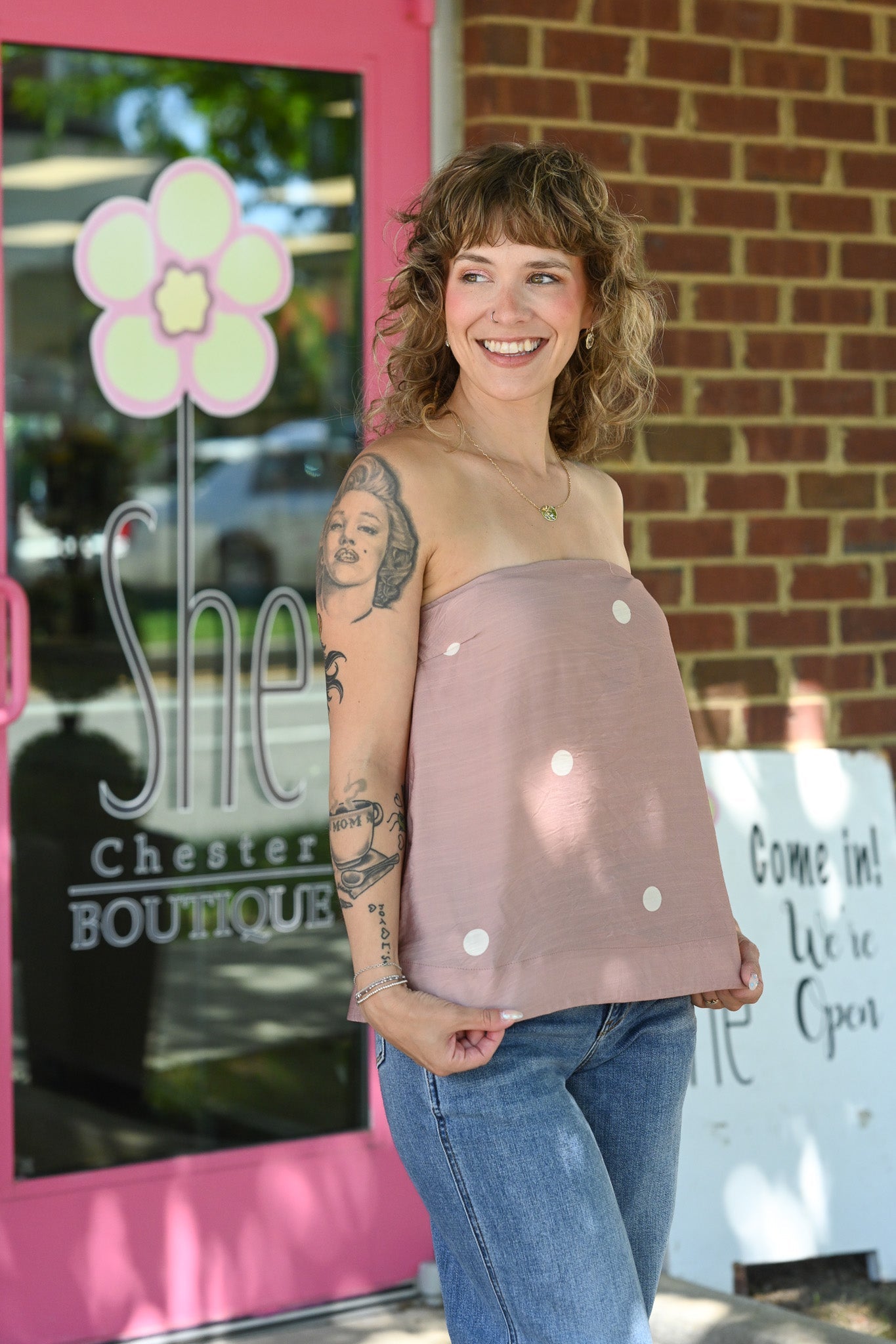Destinee Mocha Polka Dot Top - She Chester