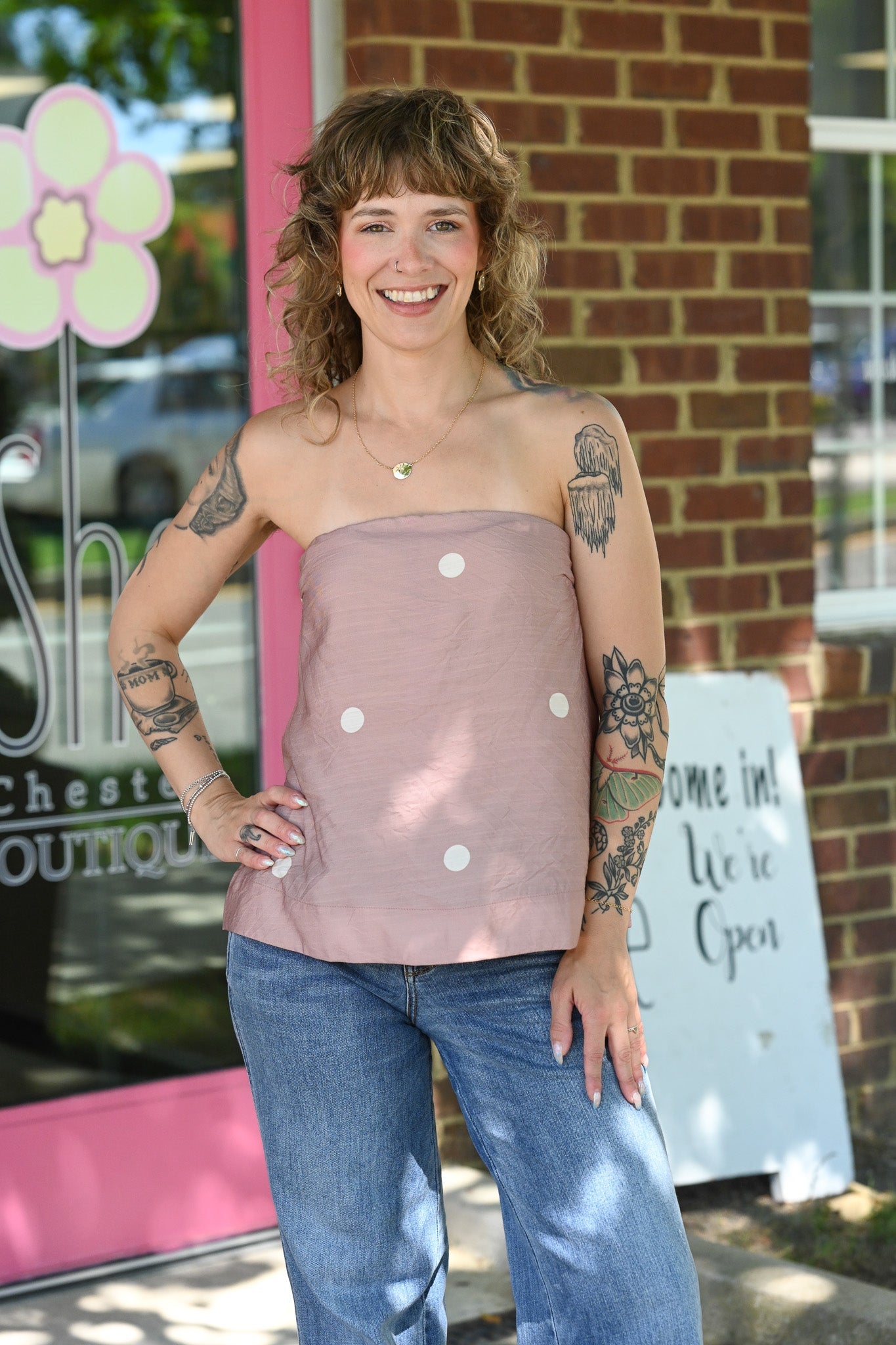 Destinee Mocha Polka Dot Top - She Chester