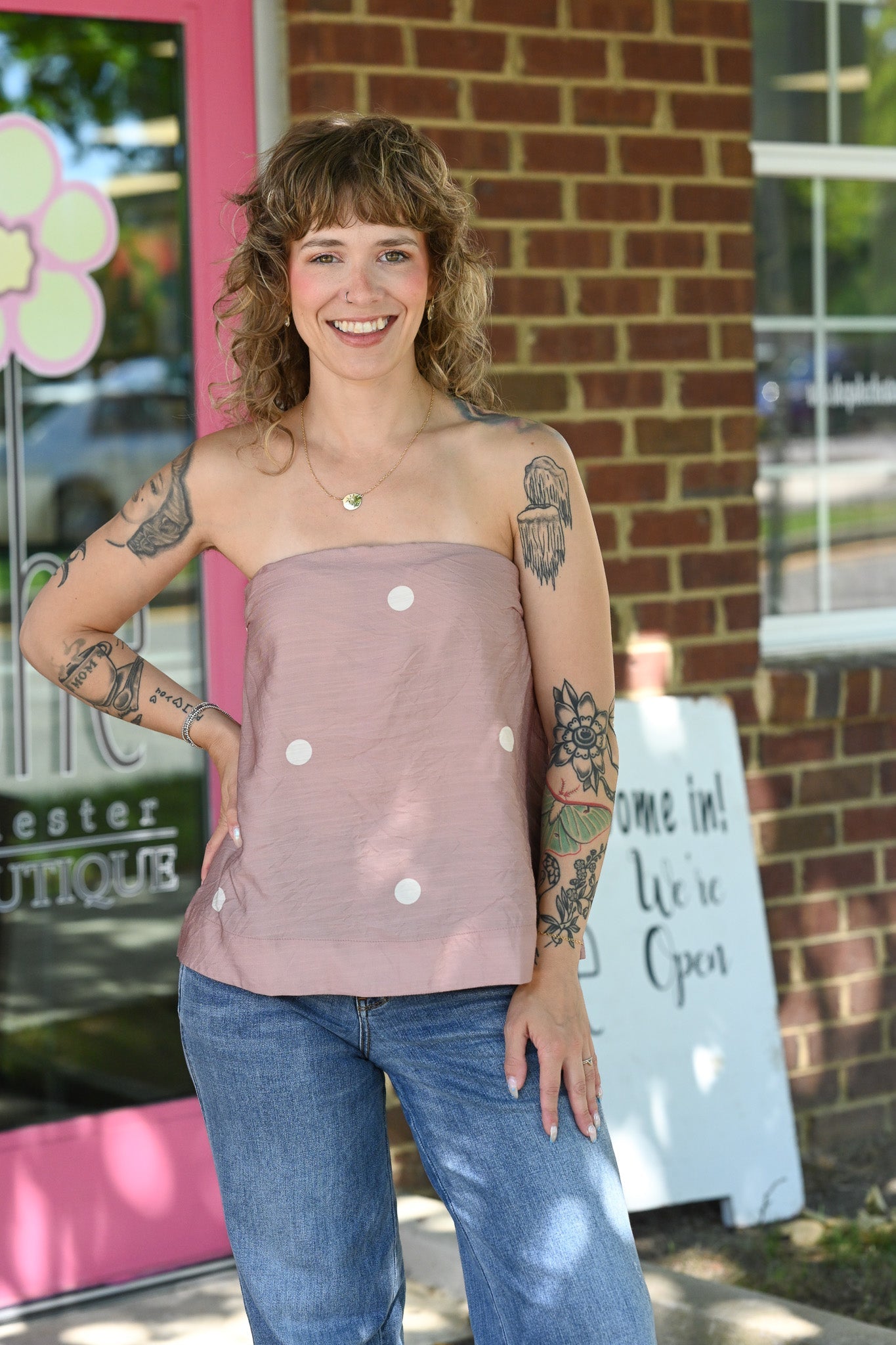 Destinee Mocha Polka Dot Top - She Chester
