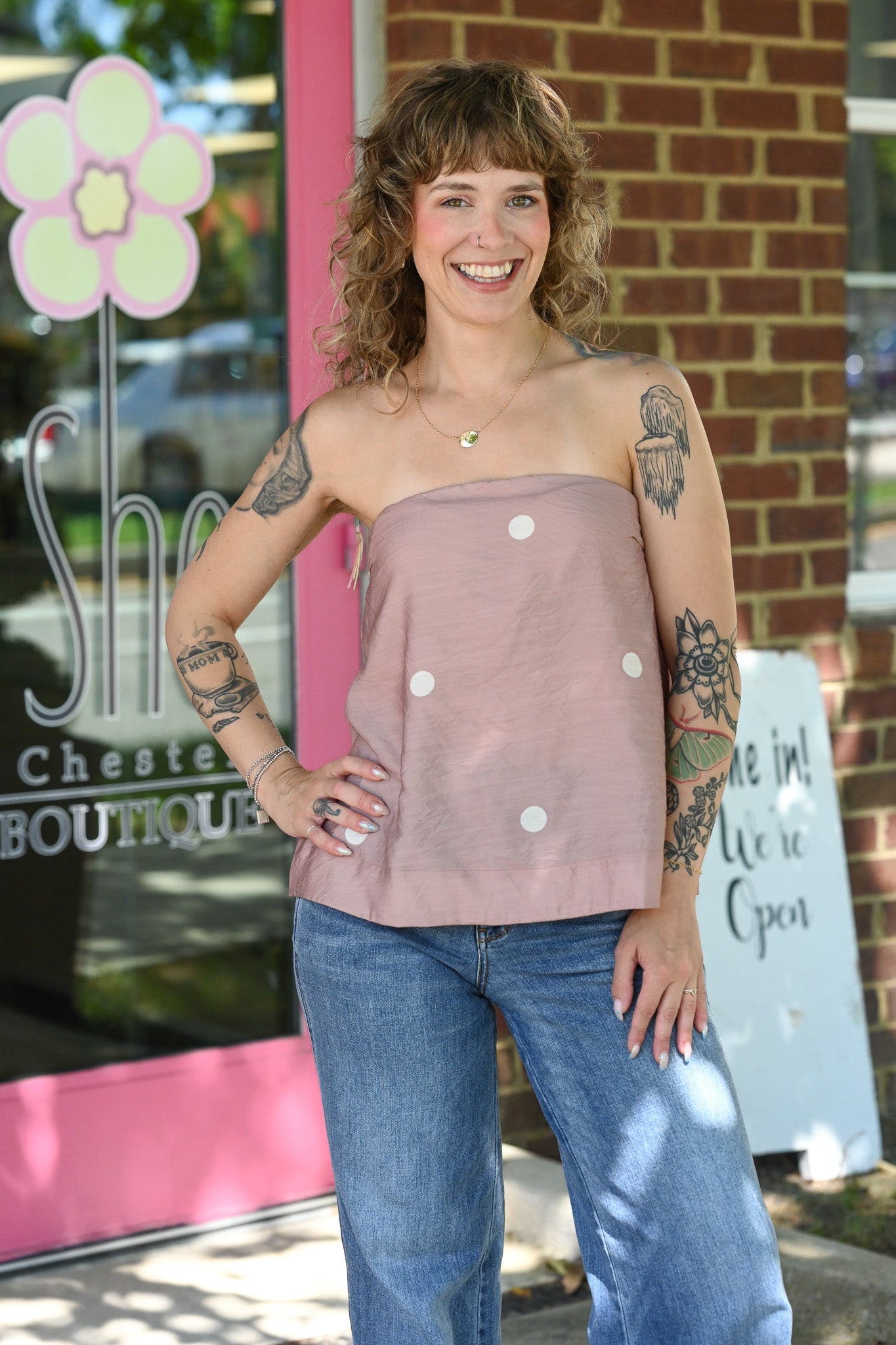 Destinee Mocha Polka Dot Top - She Chester
