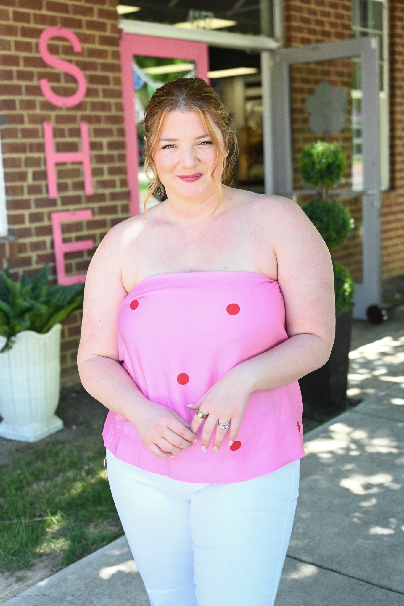 Destinee Pink Polka Dot Top - She Chester