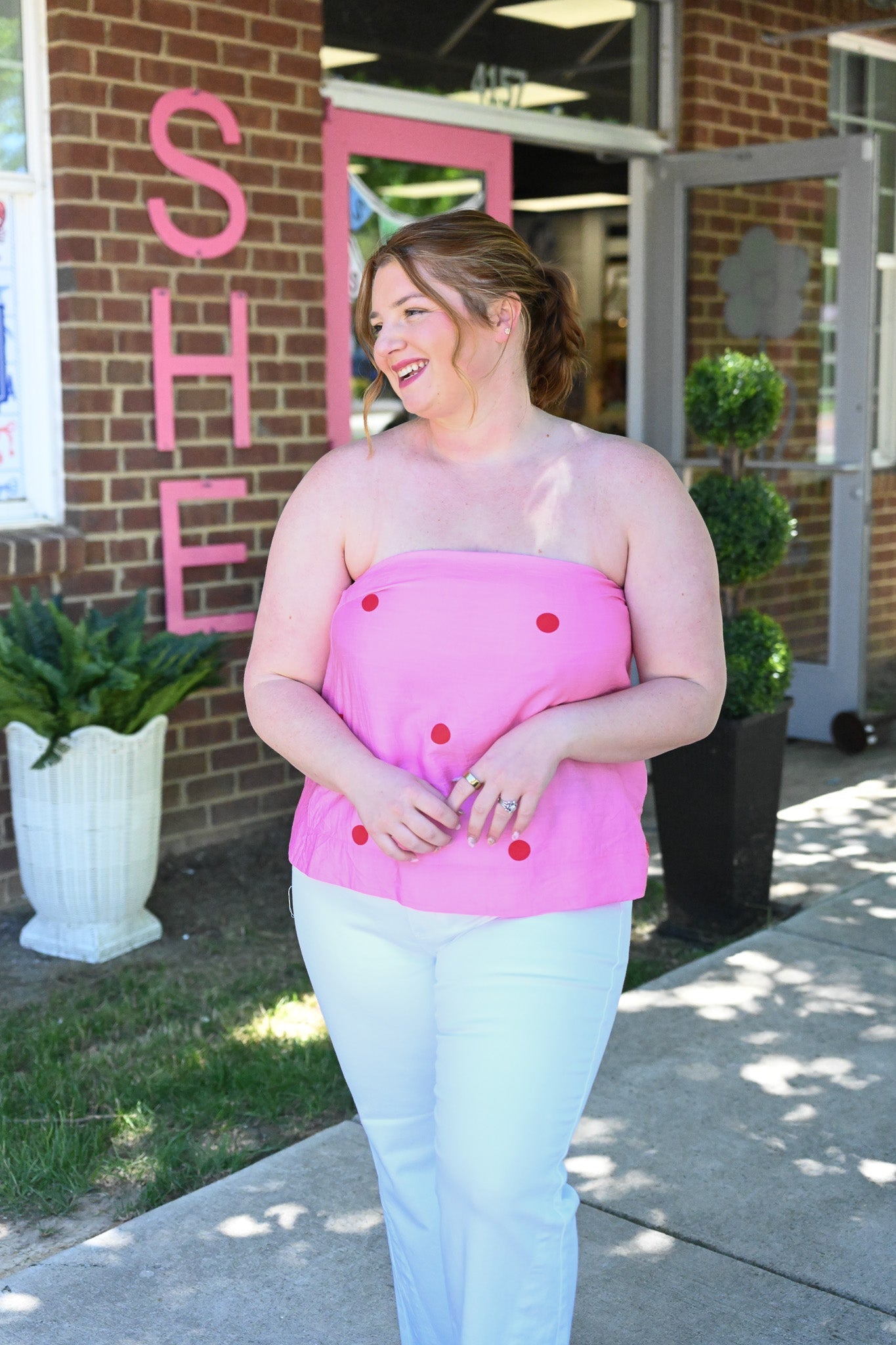 Destinee Pink Polka Dot Top - She Chester