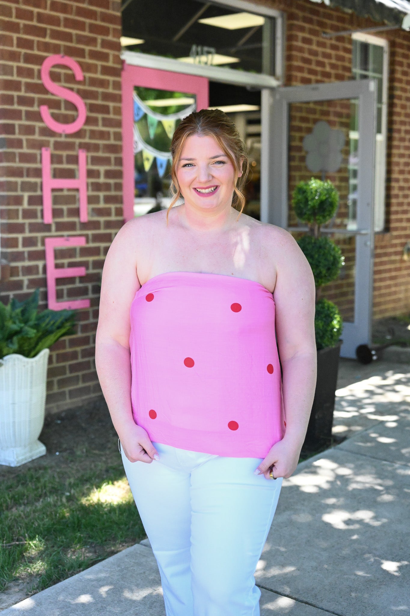 Destinee Pink Polka Dot Top - She Chester