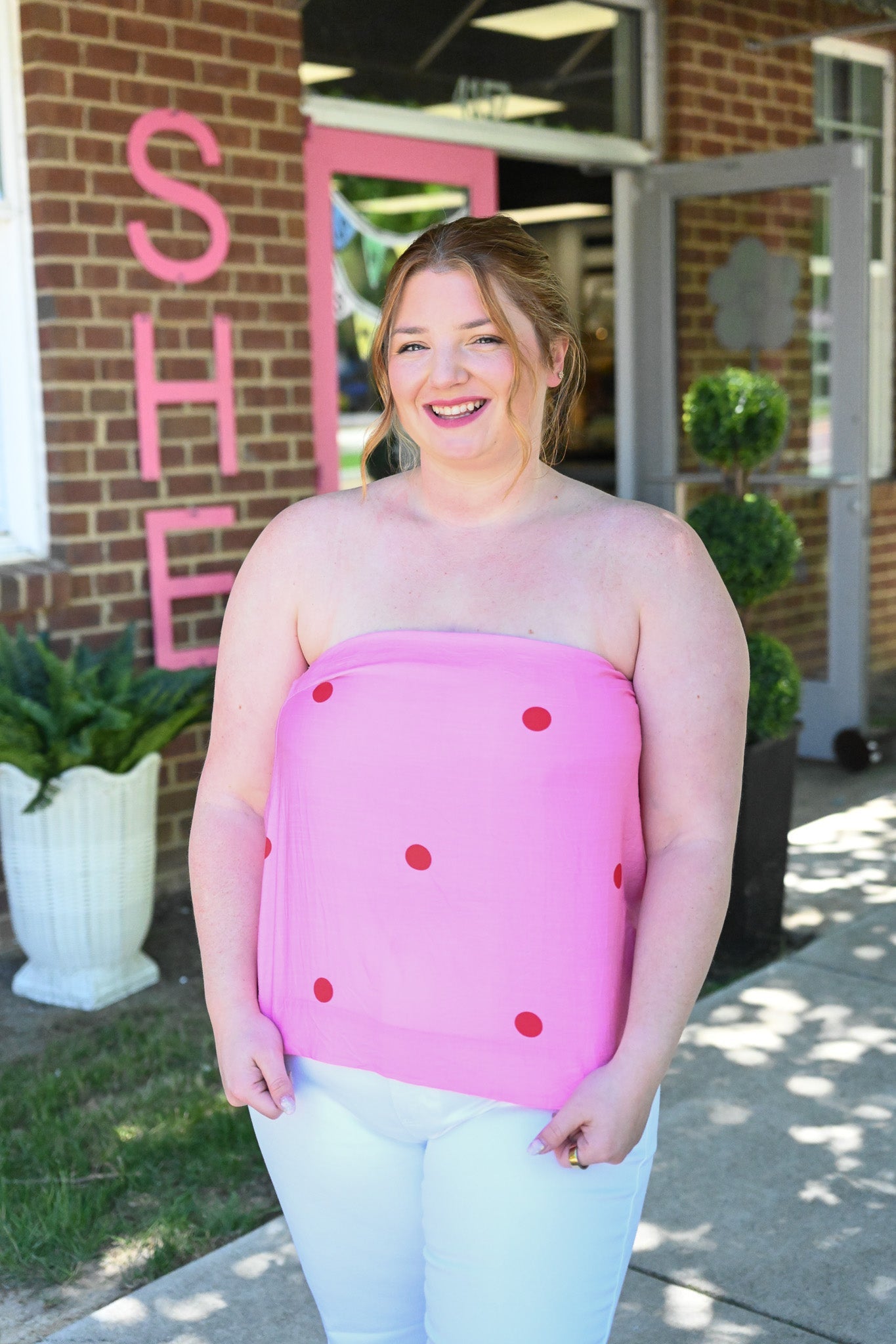 Destinee Pink Polka Dot Top - She Chester