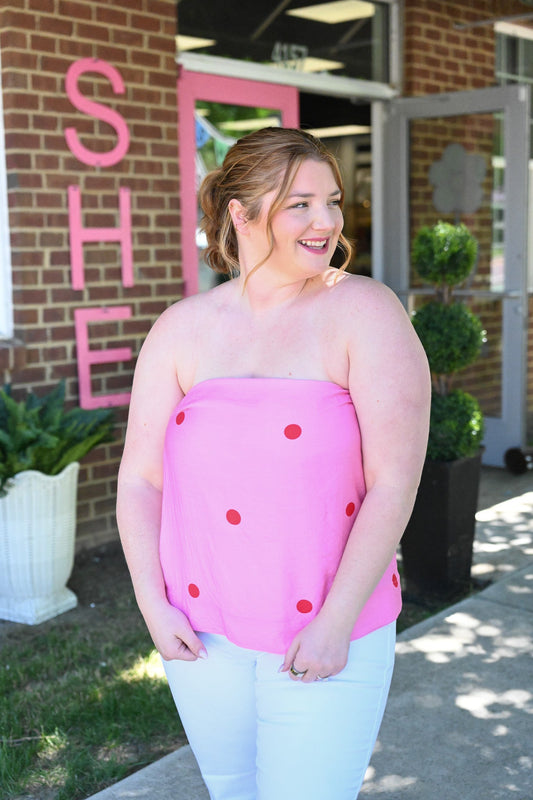 Destinee Pink Polka Dot Top - She Chester