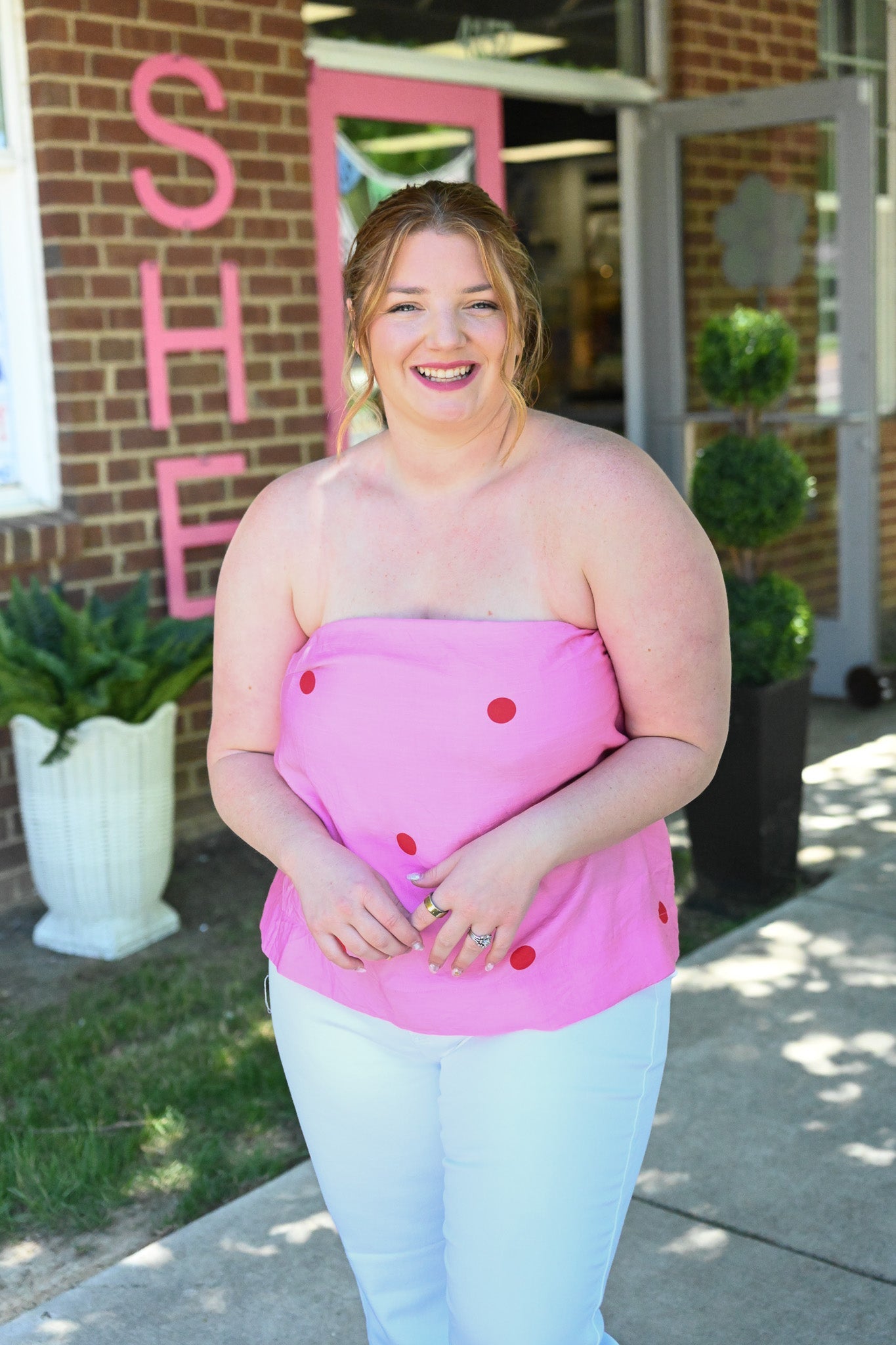 Destinee Pink Polka Dot Top - She Chester