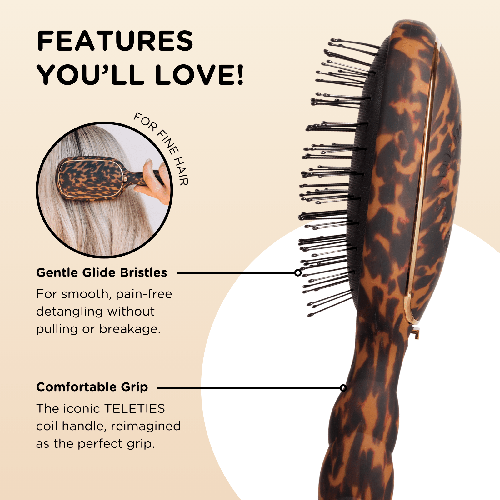 Detangler Hair Brush for Fine Hair - Tortoise - She Chester