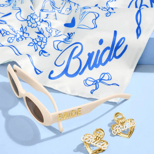 Bridal Set - Scarf, Glasses, Earrings