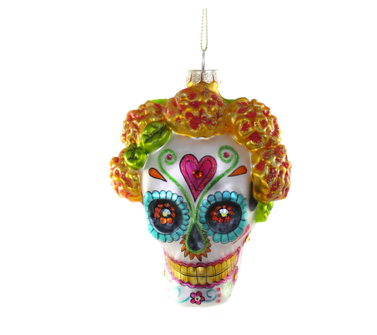 DIA DE LOS MUERTOS SKULL WITH MARIGOLDS Ornament - She Chester