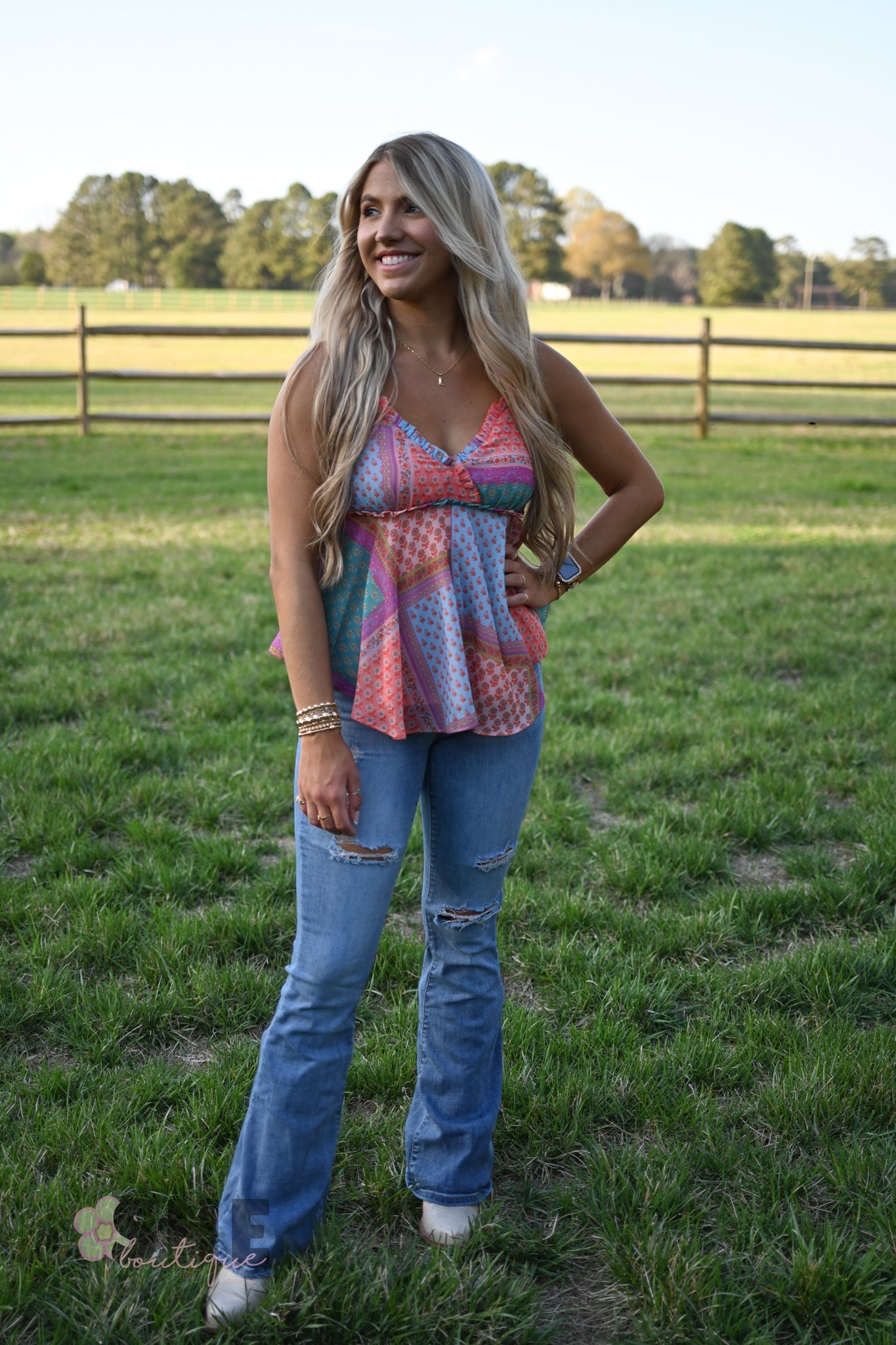 Dixie Pink Patchwork Tank - She Chester