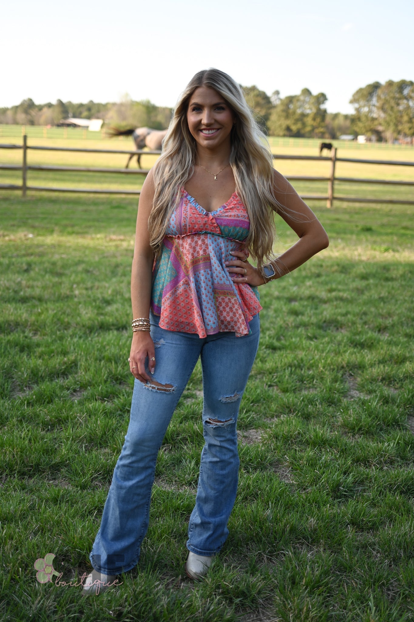 Dixie Pink Patchwork Tank - She Chester