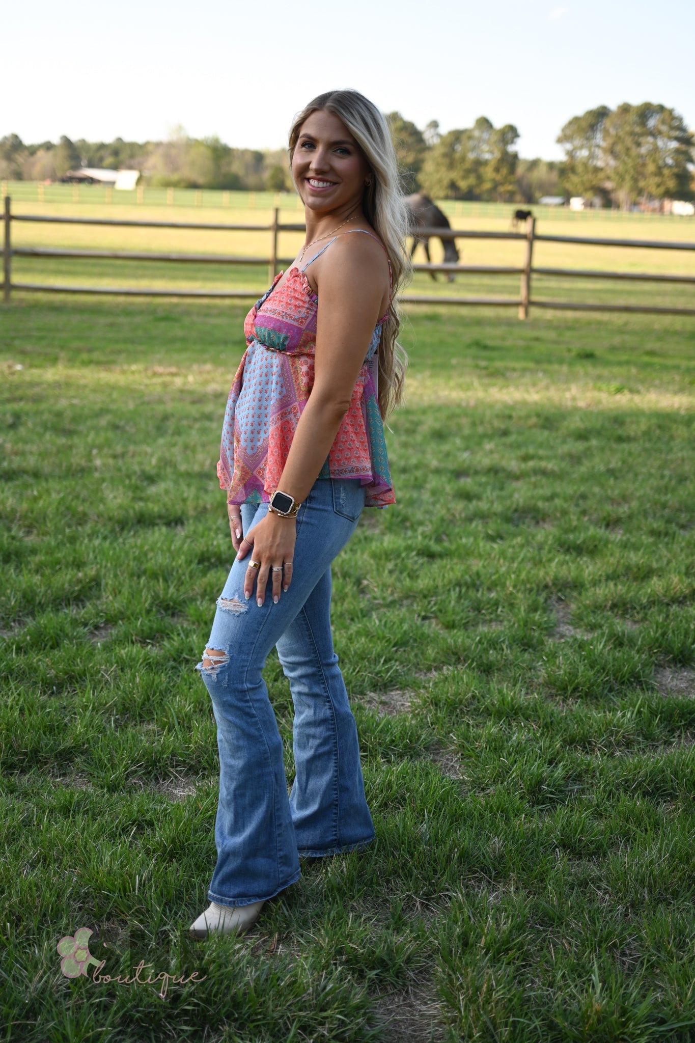 Dixie Pink Patchwork Tank - She Chester