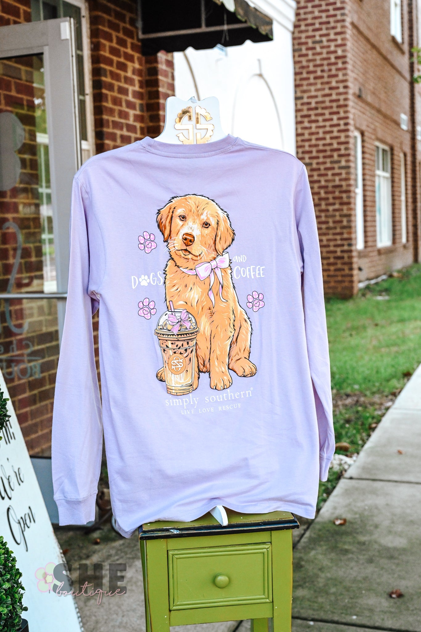 Dogs and Coffee LS Tee - She Chester