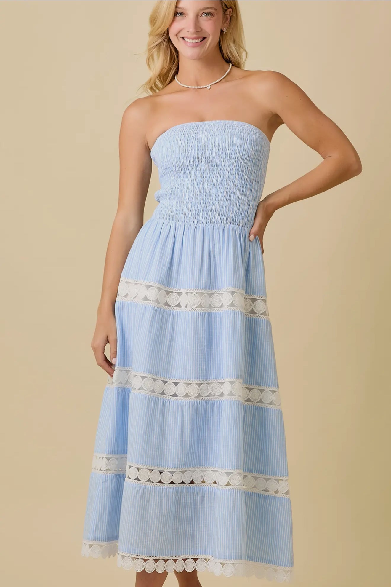 Dream Weaver Strapless Midi Dress - She Chester