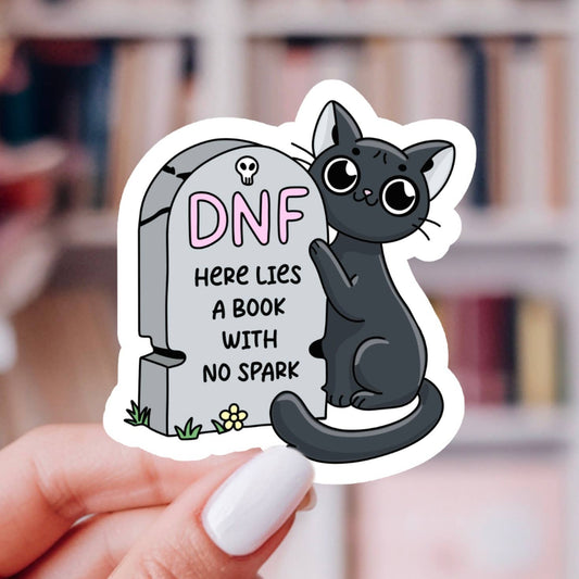 DNF Graveyard Cat Sticker – Bookish Halloween, Glossy Vinyl: 2.5"