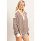Striped Henley Sweatshirt: Chesnut