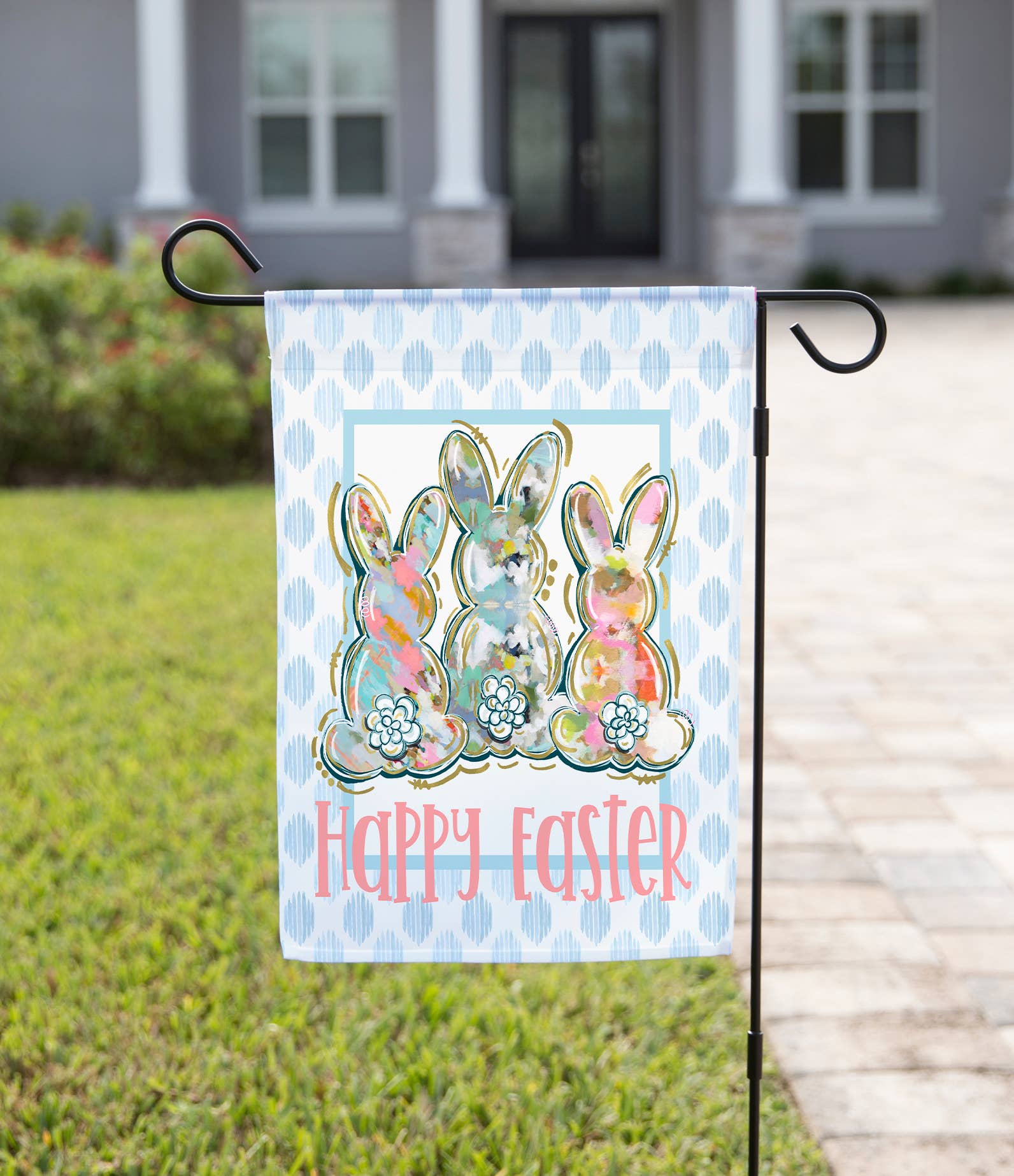 Easter Garden Flag - Chinoiserie Bunnies: 12" x 18" - Double - Sided - She Chester
