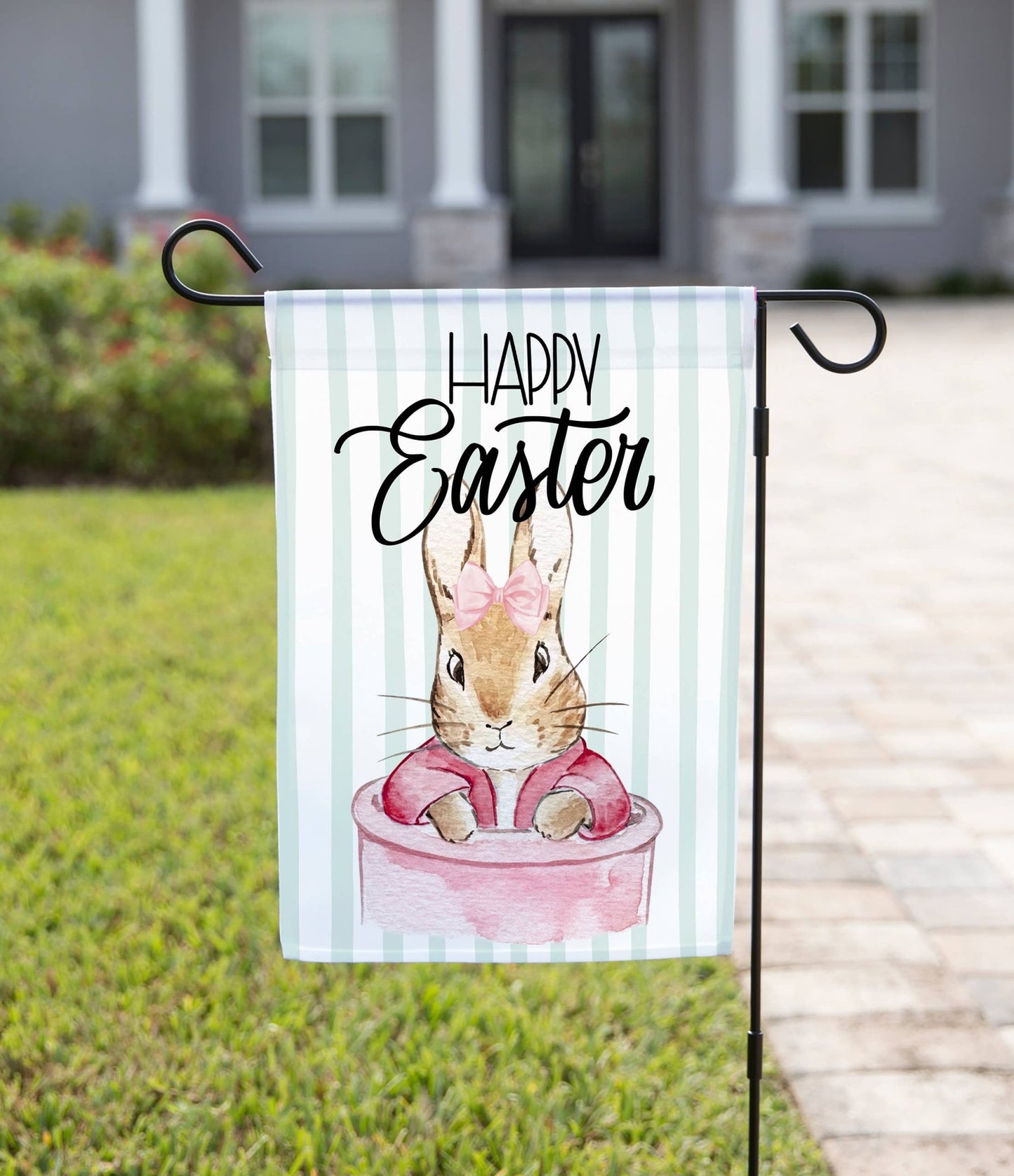 Easter Garden Flag – Happy Easter Rabbit: 12" x 18" - Double - Sided - She Chester