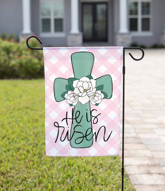 Easter Garden Flag - He Is Risen Cross: 12" x 18" - Double - Sided - She Chester