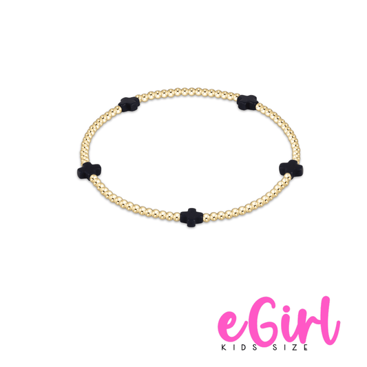 egirl Signature Cross Small 2mmGold Bracelet - Navy - She Chester