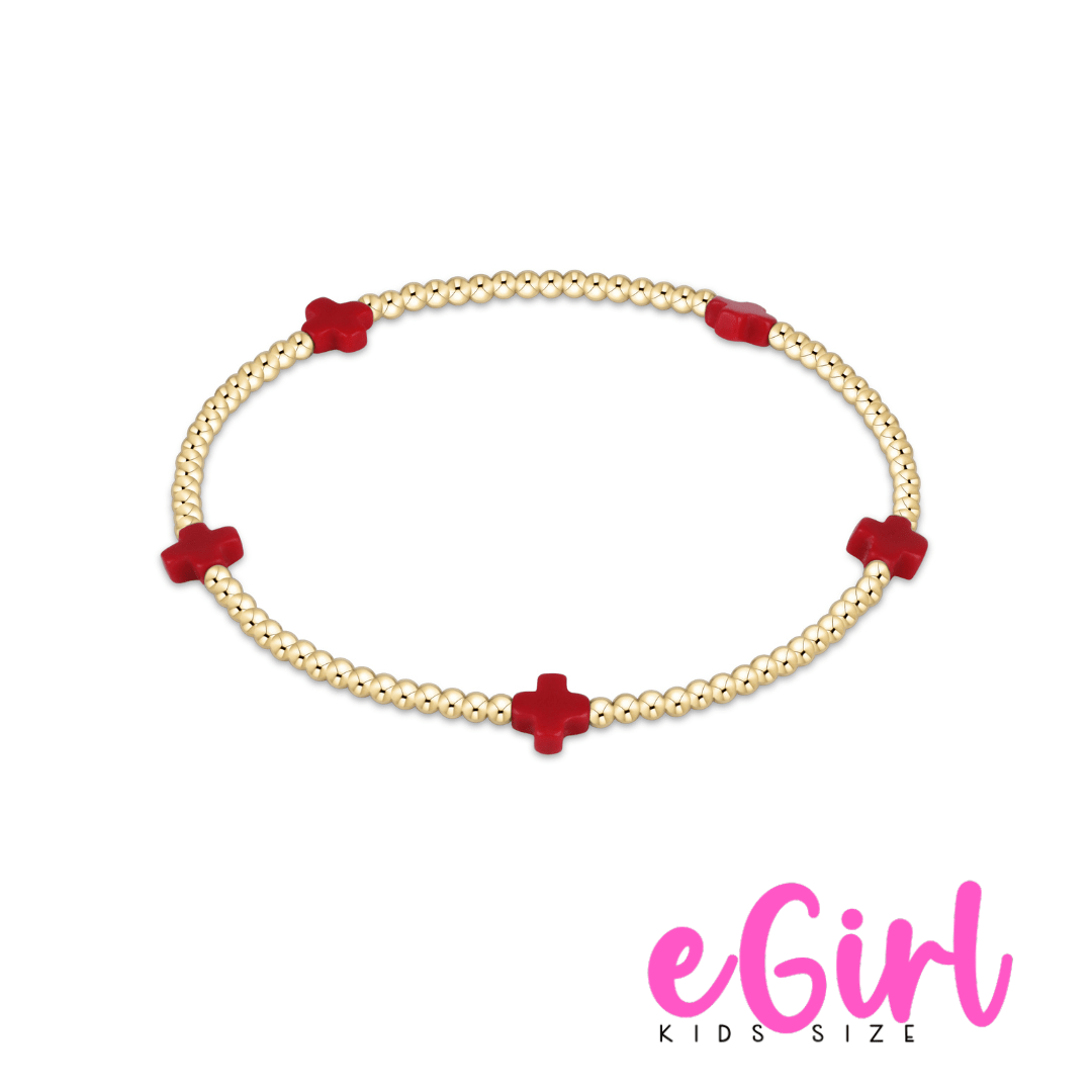 egirl Signature Cross Small 2mmGold Bracelet - Red - She Chester
