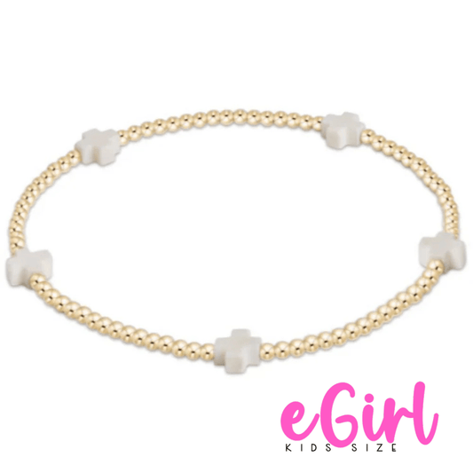 egirl Signature Cross Small Gold Pattern 2mm Bead Bracelet - Off White (KIDS) - She Chester