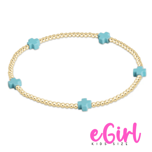 egirl Signature Cross Small Gold Pattern 2mm Bead Bracelet - Turquoise - She Chester