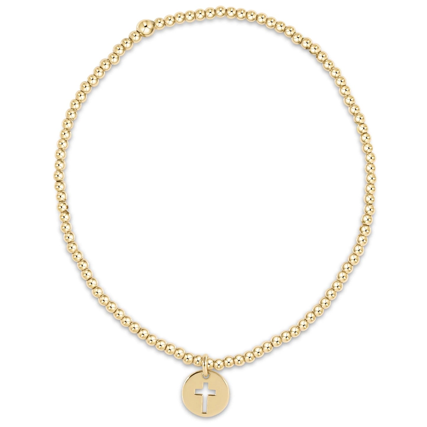 EGIRL Classic Gold 2mm Blessed Cross Disc Bead Bracelet (KIDS)