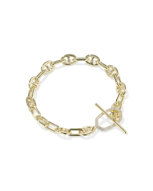 ELAINA TOGGLE LINK AND CHAIN BRACELET GOLD WHITE CZ - She Chester