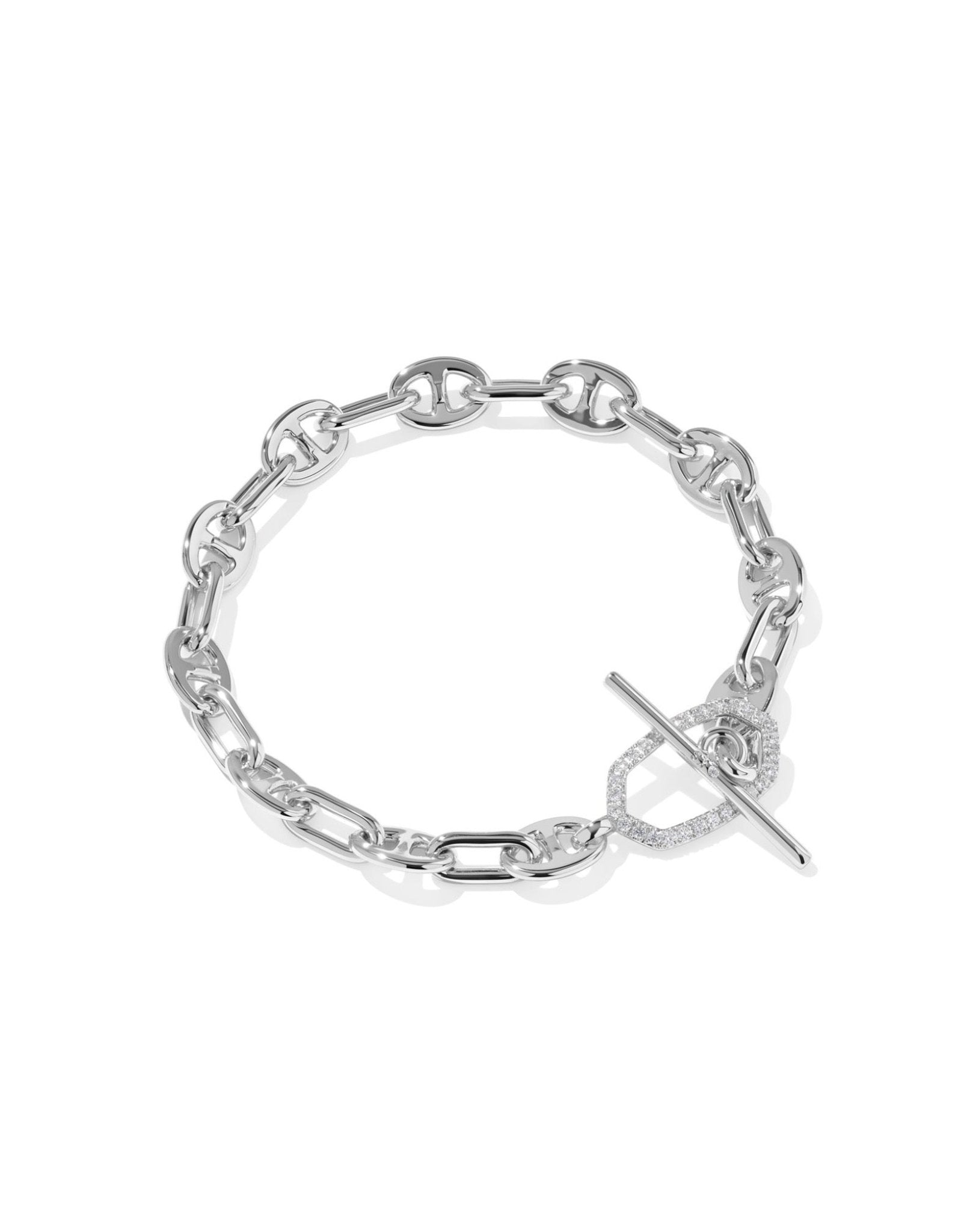 ELAINA TOGGLE LINK AND CHAIN BRACELET SILVER WHITE CZ - She Chester