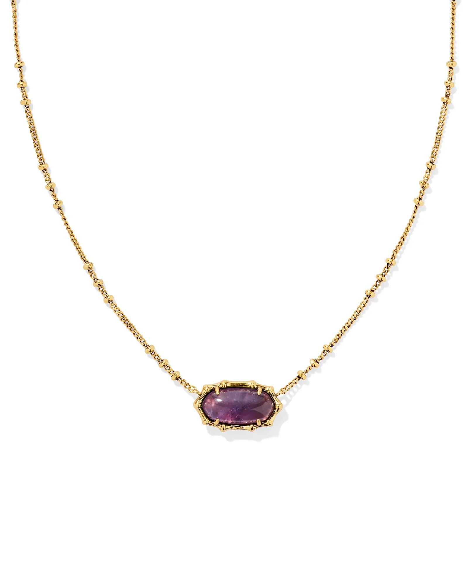 ELISA BAMBOO FRAME SHORT PENDANT NECKLACE GOLD DARK PURPLE AMETHYST - She Chester