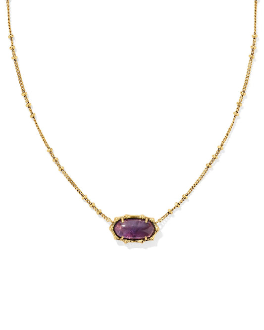 ELISA BAMBOO FRAME SHORT PENDANT NECKLACE GOLD DARK PURPLE AMETHYST - She Chester