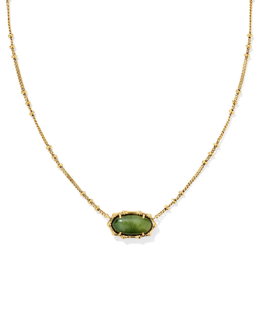 ELISA BAMBOO FRAME SHORT PENDANT NECKLACE GOLD SAGE SERPENTINE - She Chester