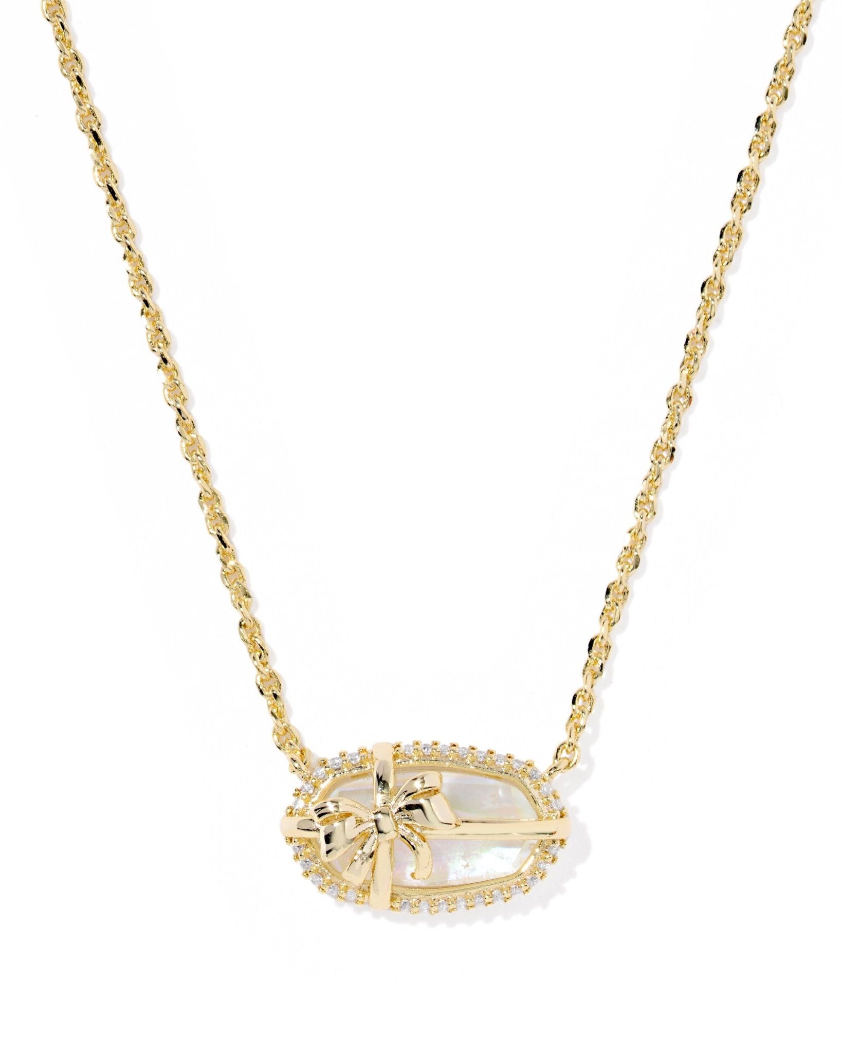 ELISA BOW SHORT PENDANT NECKLACE GOLD IRIDESCENT CRYSTAL IVORY ILLUSION - She Chester
