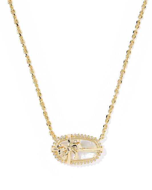 ELISA BOW SHORT PENDANT NECKLACE GOLD IRIDESCENT CRYSTAL IVORY ILLUSION - She Chester