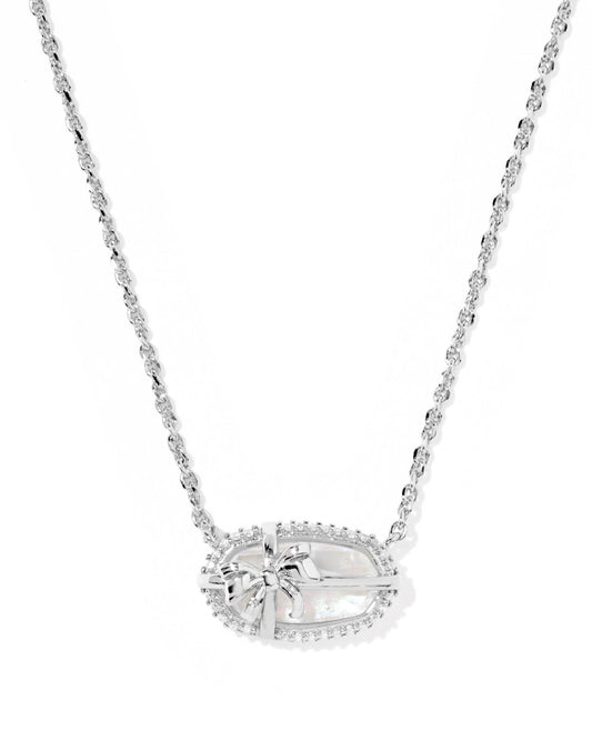 ELISA BOW SHORT PENDANT NECKLACE SILVER IRIDESCENT CRYSTAL IVORY ILLUSION - She Chester